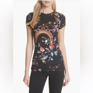 Ted Baker London Raynee Opulent Fauna Fitted Tee Black Size 2 NWT